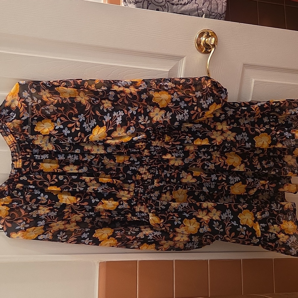 Floral Chiffon Dress - Black and Yellow